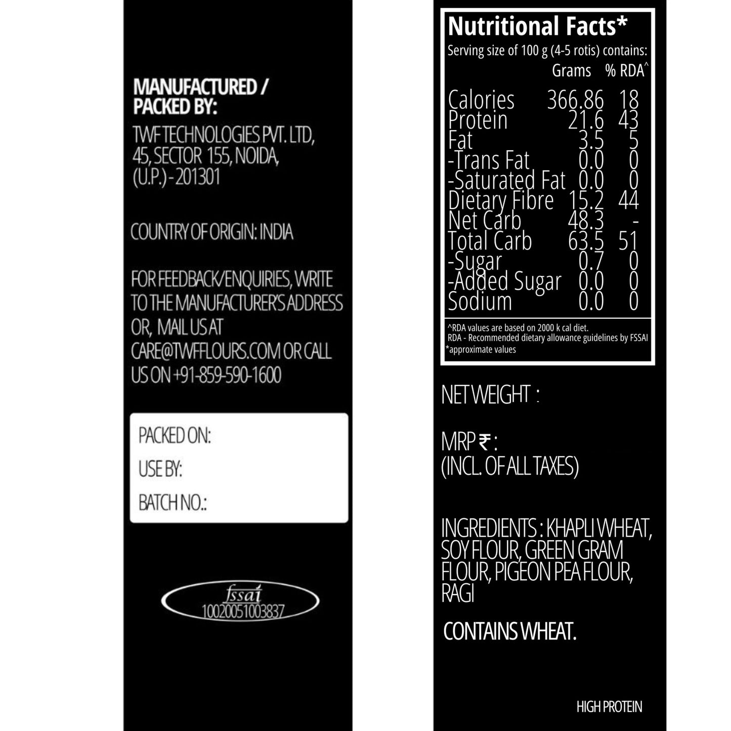 TWF High Protein Flour - With 5.5g Protein per Roti