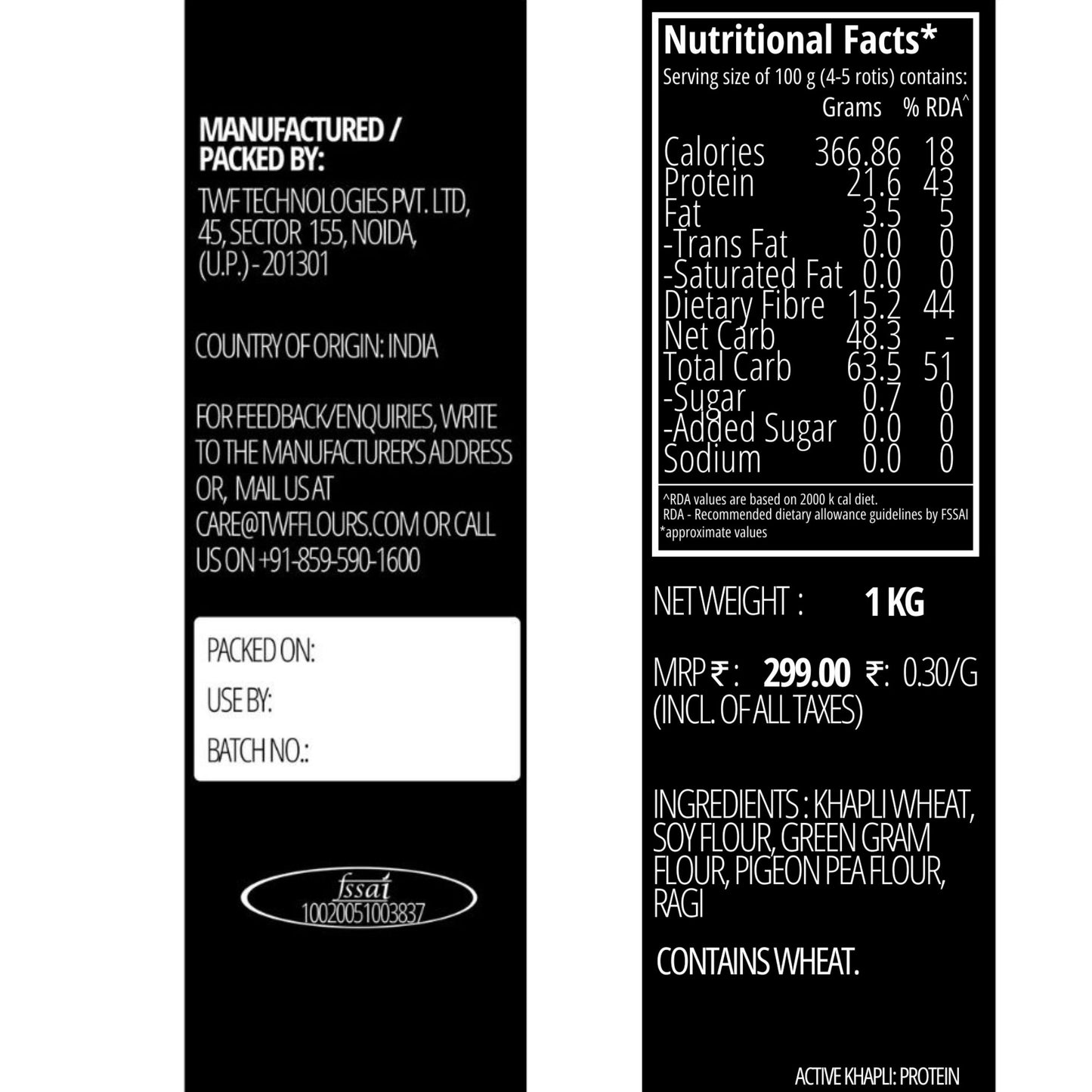 TWF Active Khapli Flour: With 2X protein than Regular Rotis